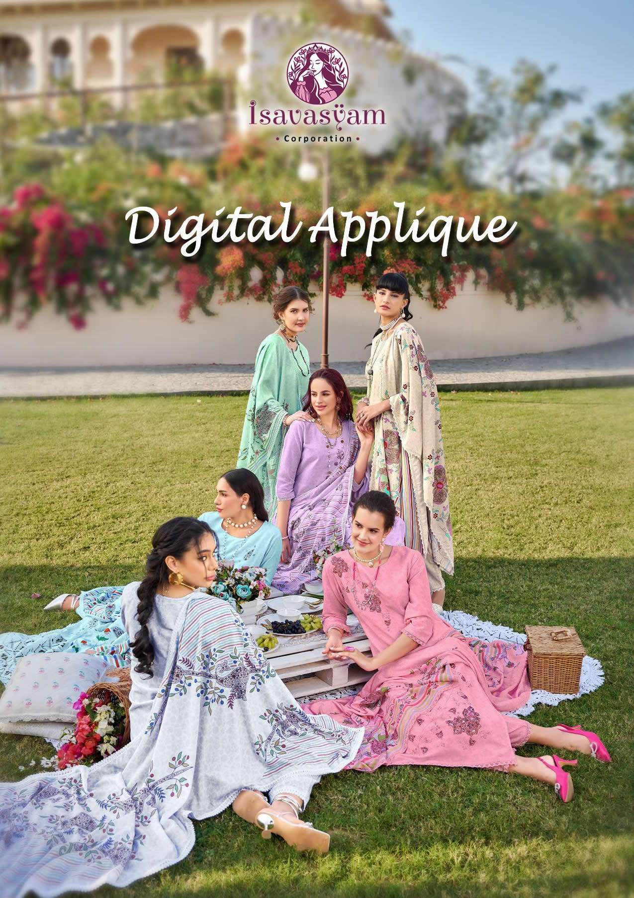 DIGITAL APPLLIQUE MASLINE DIGITAL COTTON HANDWORK KURTI WITH PANT AND DUPATTA BY ISAVASYAM BRAND WHO...