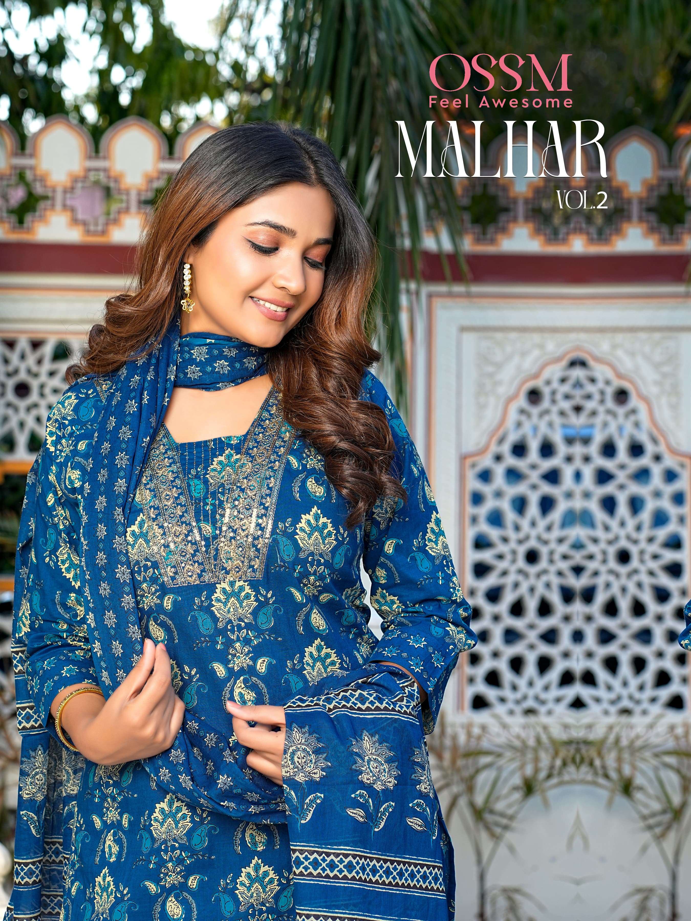 MALHAR VOL 2 PURE COTTON 60 60 EMBROIDERY WORK KURTI WITH PANT AND MAL COTTON DUPATTA BY OSSM BRAND ...