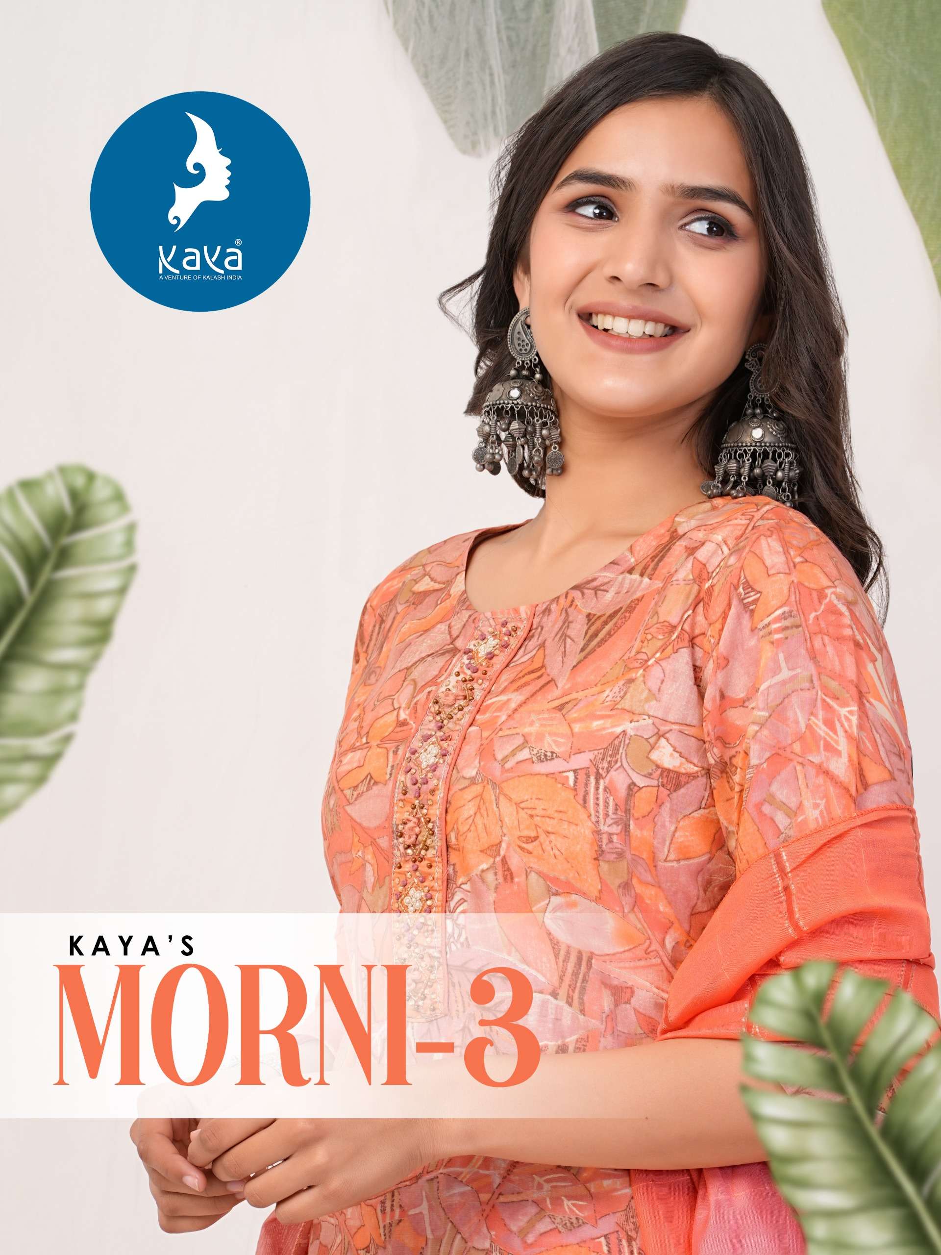 MORNI VOL 3 CHANDERI FOIL PRINT KURTI WITH SILK PANT AND CHANDERI  JAQUARD DUPATTA BY KAYA KURTI BRA...