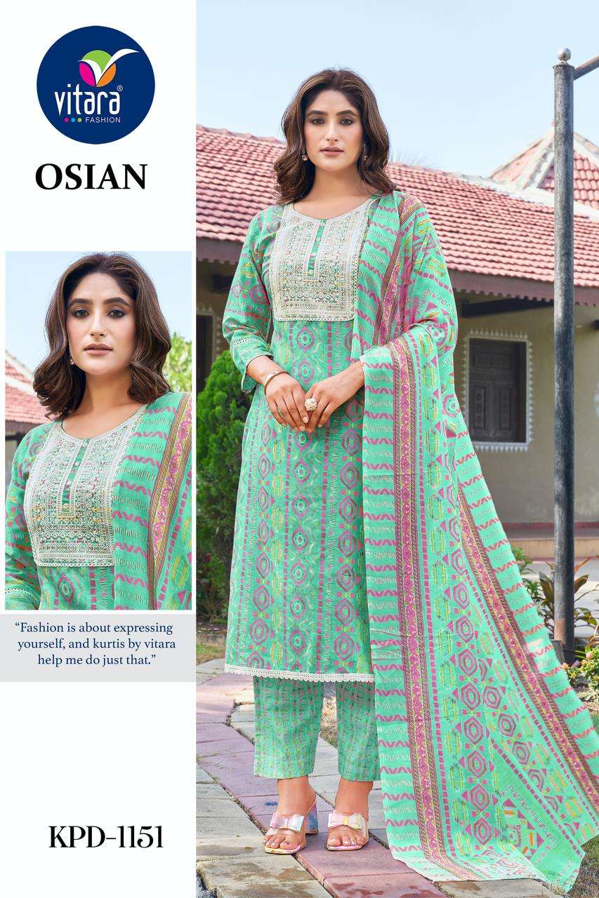 OSIAN PURE COTTON PRINTED KURTI WITH PANT AND MAL PRINTED DUPATTA BY VITARA BRAND WHOLESALER AND DEA...