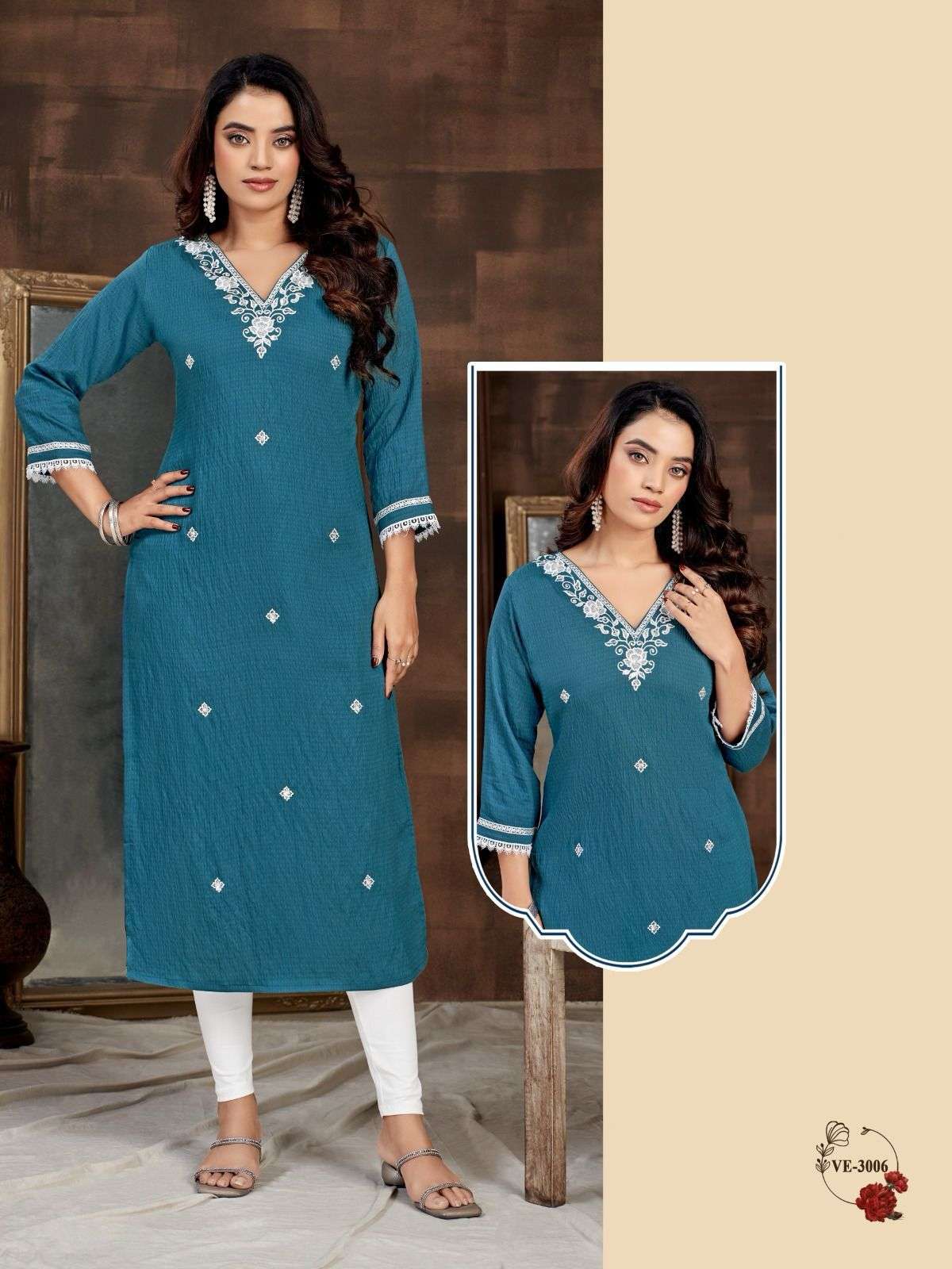 PICK N CHOOSE FANCY VISCOSE DOBBY WITH EMBROIDERY WORK STRAIGHT KURTI BY LADIES FLAVOUR BRAND WHOLES...