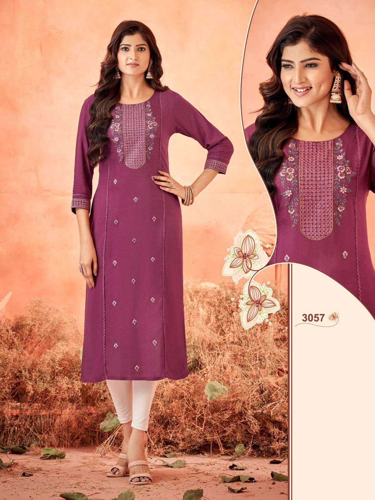 PICK N CHOOSE RAYON WEAVING EMBROIDERY SEQUNCE WORK STARIGHT KURTI BY LADIES FLAVOUR BRAND WHOLESALE...