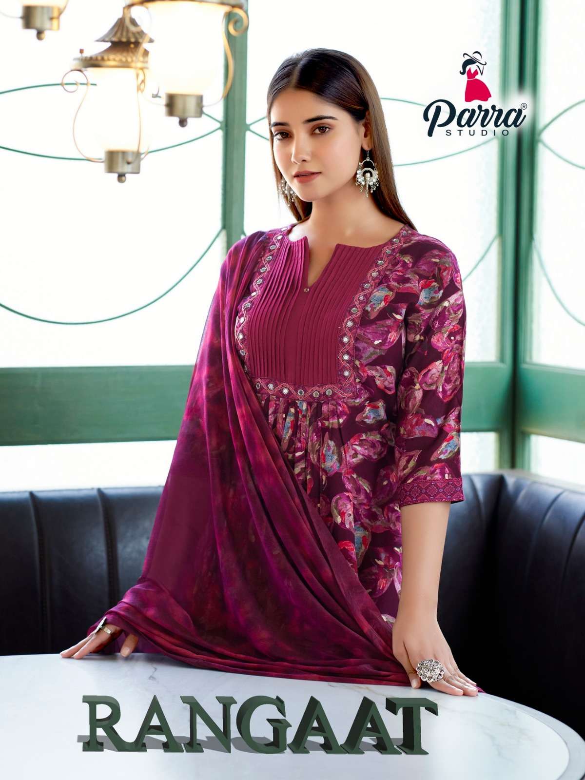 RANGAAT PURE VISCOSE HANDWORK KURTI WITH PANT AND SIBURI STYLE DUPATTA BY PARRA STUDIO BRAND WHOLESA...