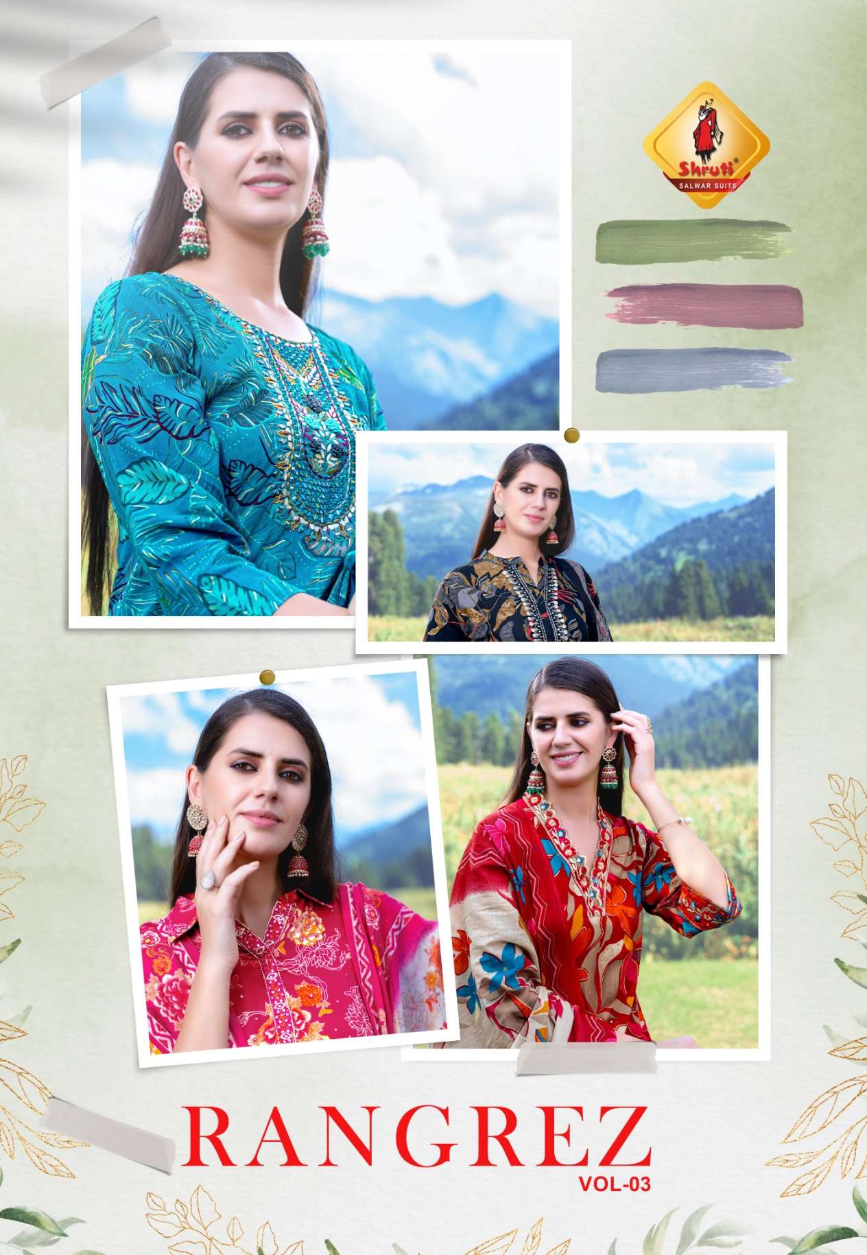 RANGREZ VOL 2 PURE VISCOSE MODAL DIGITAL COTTON PRINT THREAD EMBROIDERY AND HANDWORK KURTI WITH PANT...