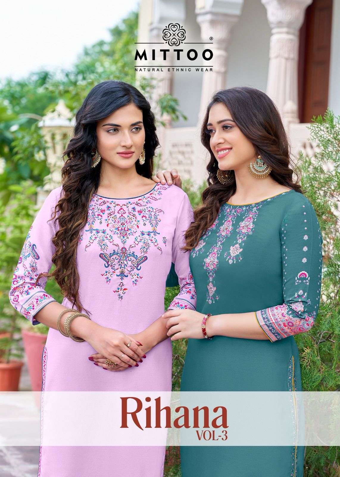 RIHANA VOL 3 HEAVY RAYON WITH PRINT AND HANDWORK KURTI BY MITTOO BRAND WHOLESALER AND DEALER