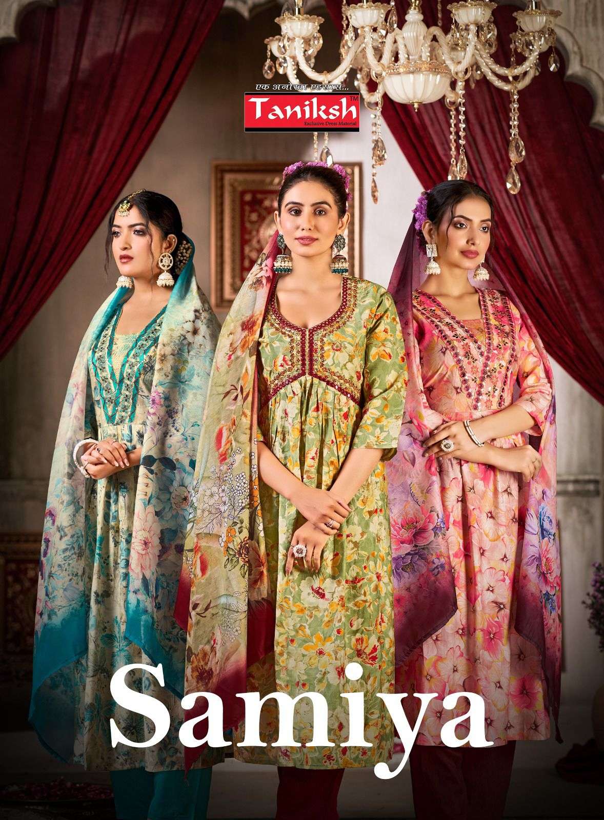 SAMIYA MUSLIN PRINT EMBROIDERY WORK KURTI WITH PANT AND MUSLIN DIGITAL PRINTED DUPATTA BY TANIKSH BR...