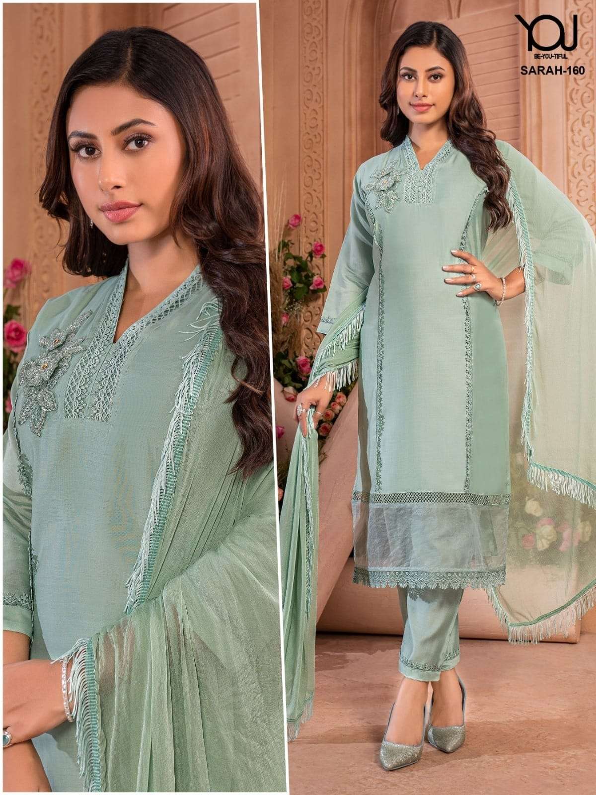 SARAH ROMAN SILK DESIGNER KURTI WITH PANT AND DUPATTA BY WANNA BRAND WHOLESALER AND DEALER