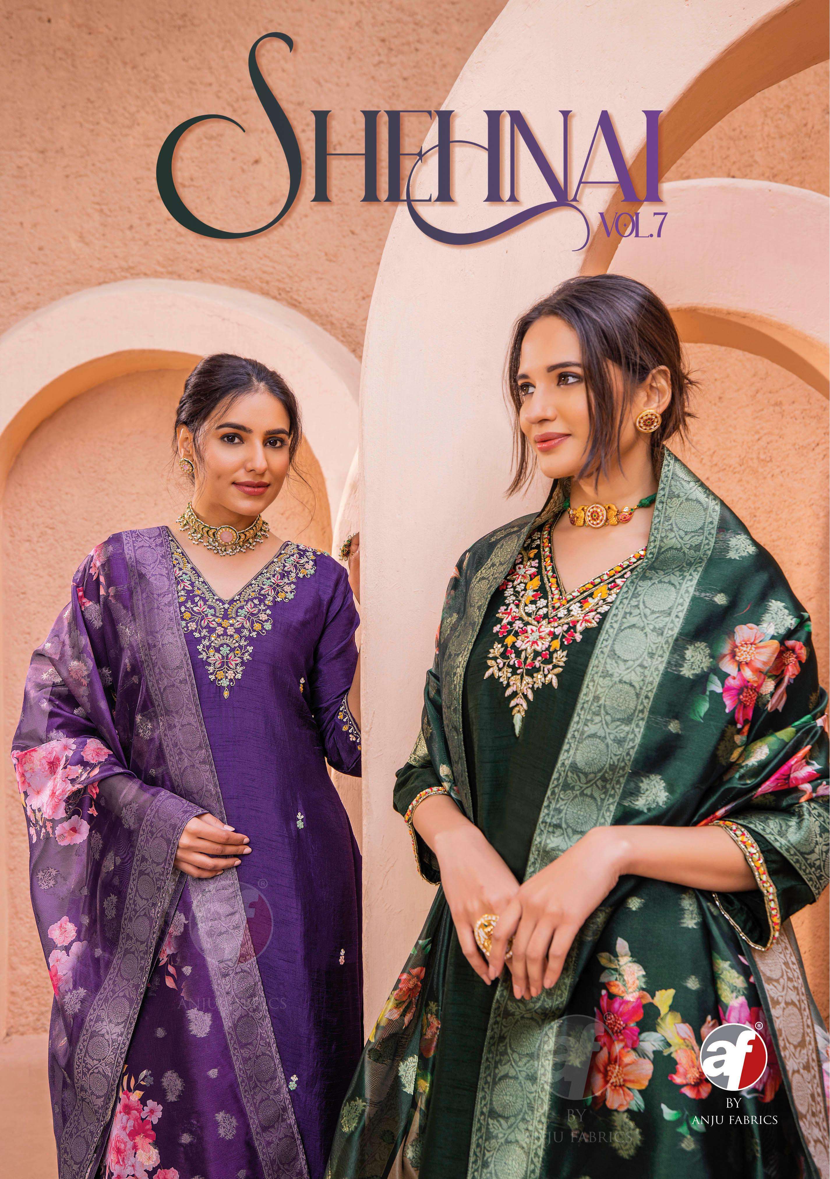 SHEHNAI VOL 7 PURE DOLA SILK HANDWORK KURTI WITH PANT AND DIGITAL JACQUARD DUPATTA BY AF BRAND WHOLE...