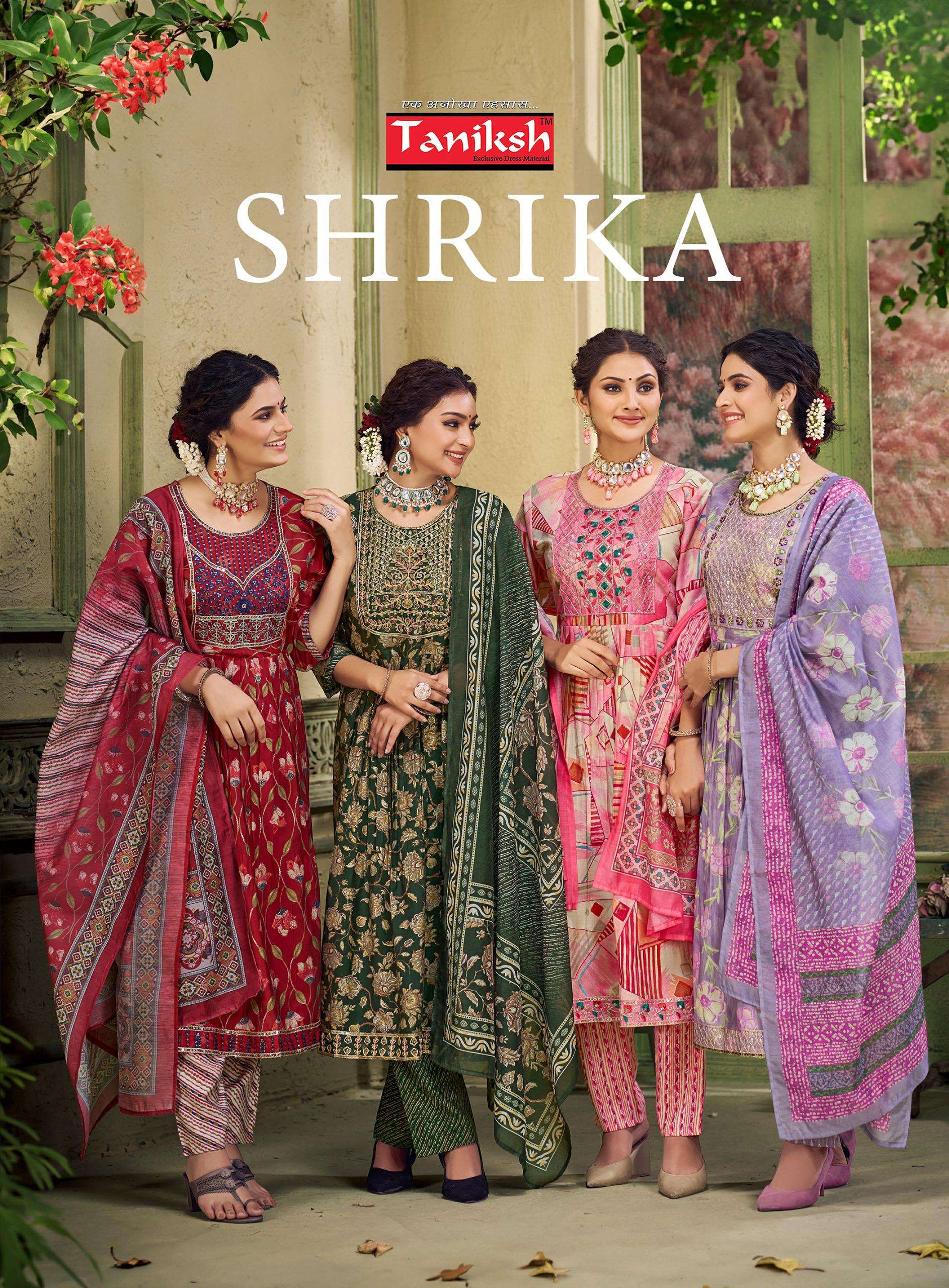 SHRIKA VOL 3 MUSLINE PRINT EMBROIDERY WORK KURTI WITH PANT AND DIGITAL DUPATTA BY TANIKSH BRAND WHOL...