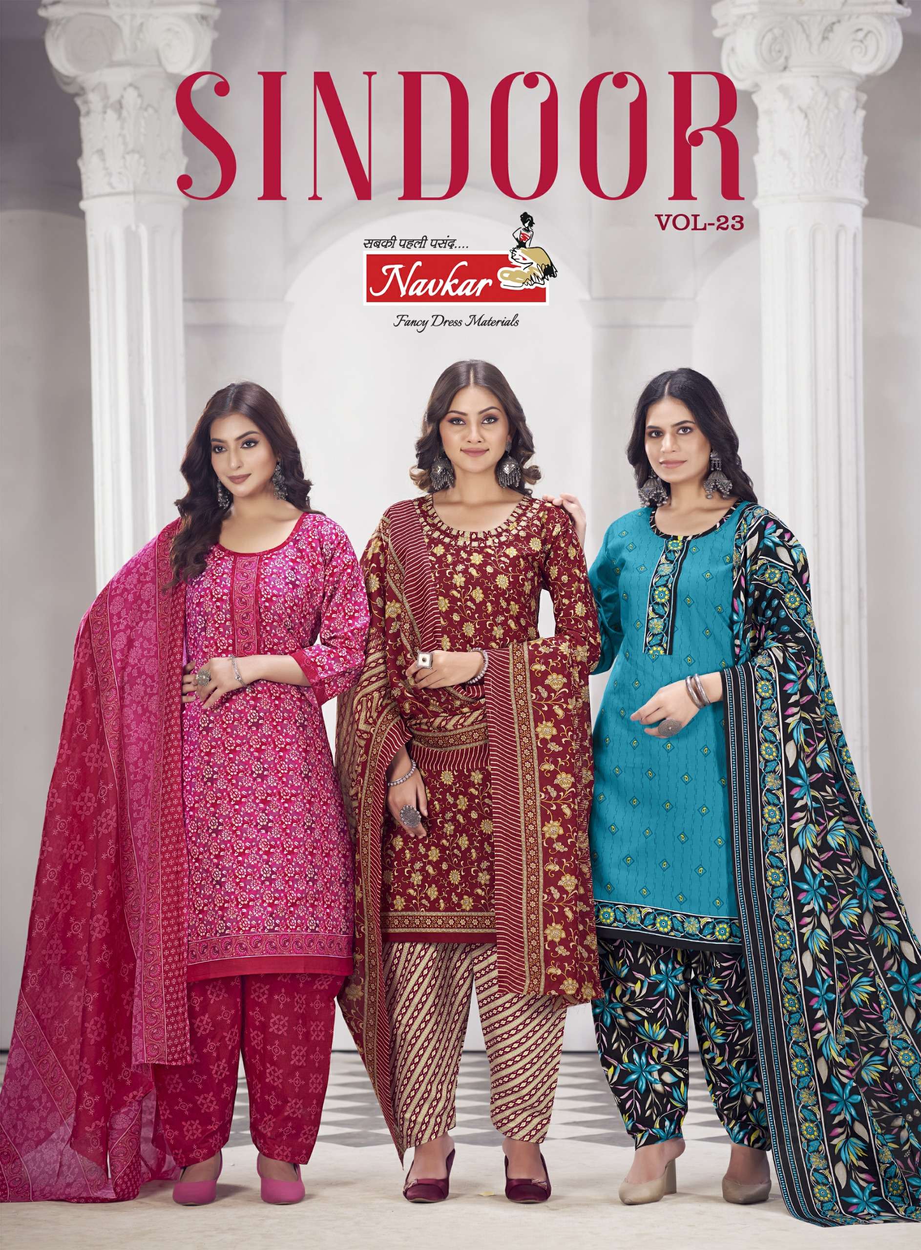 SINDOOR VOL 23 MIX COTTON PRINT KURTI WITH PATIYALA AND MAL COTTON DUPATTA BY NAVKAR BRAND WHOLESALE...