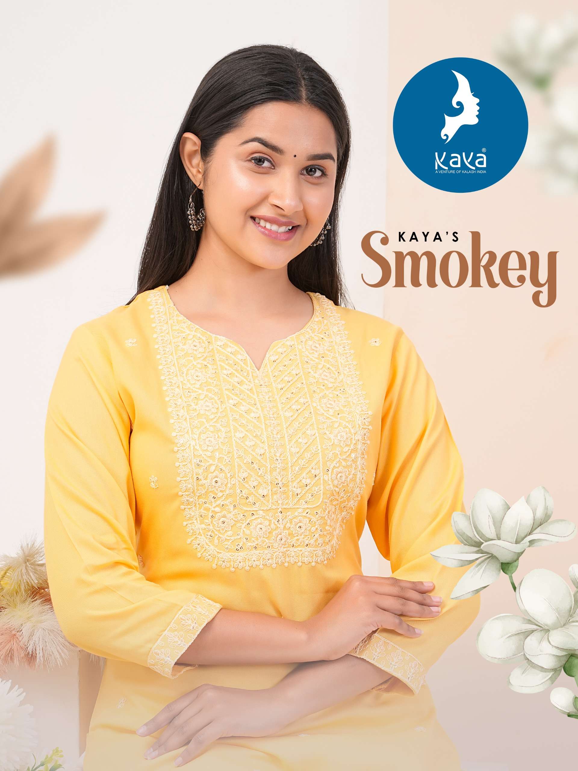 SMOKEY REYON DORI WORK KURTI BY KAYA KURTI BRAND WHOLESALER AND DEALER