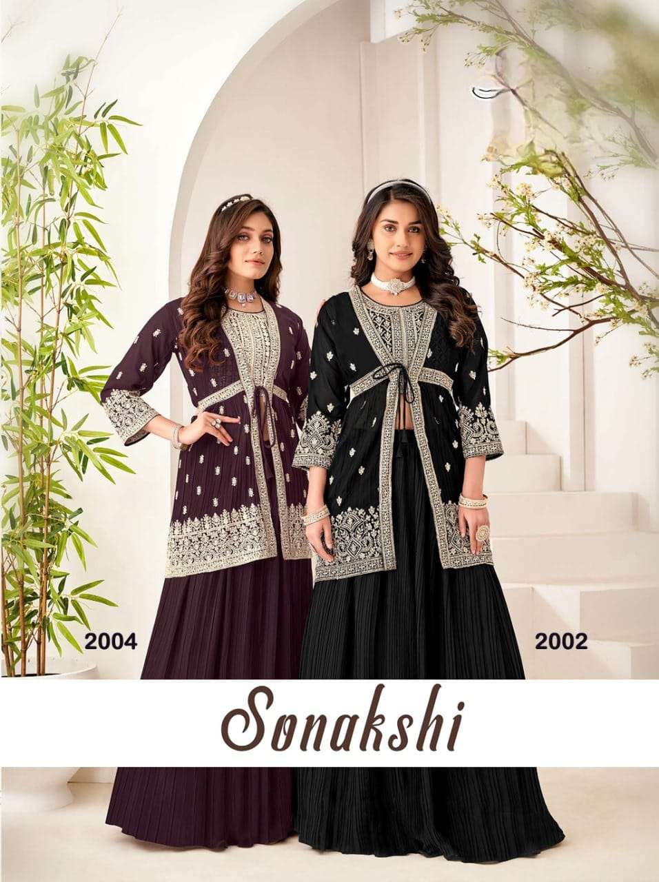 SONAKSHI JORJET EMBRIDERY WORK CROP TOP WITH SKIRT AND SHRUG SET BY S3FOREVER BRAND WHOLESALER AND D...