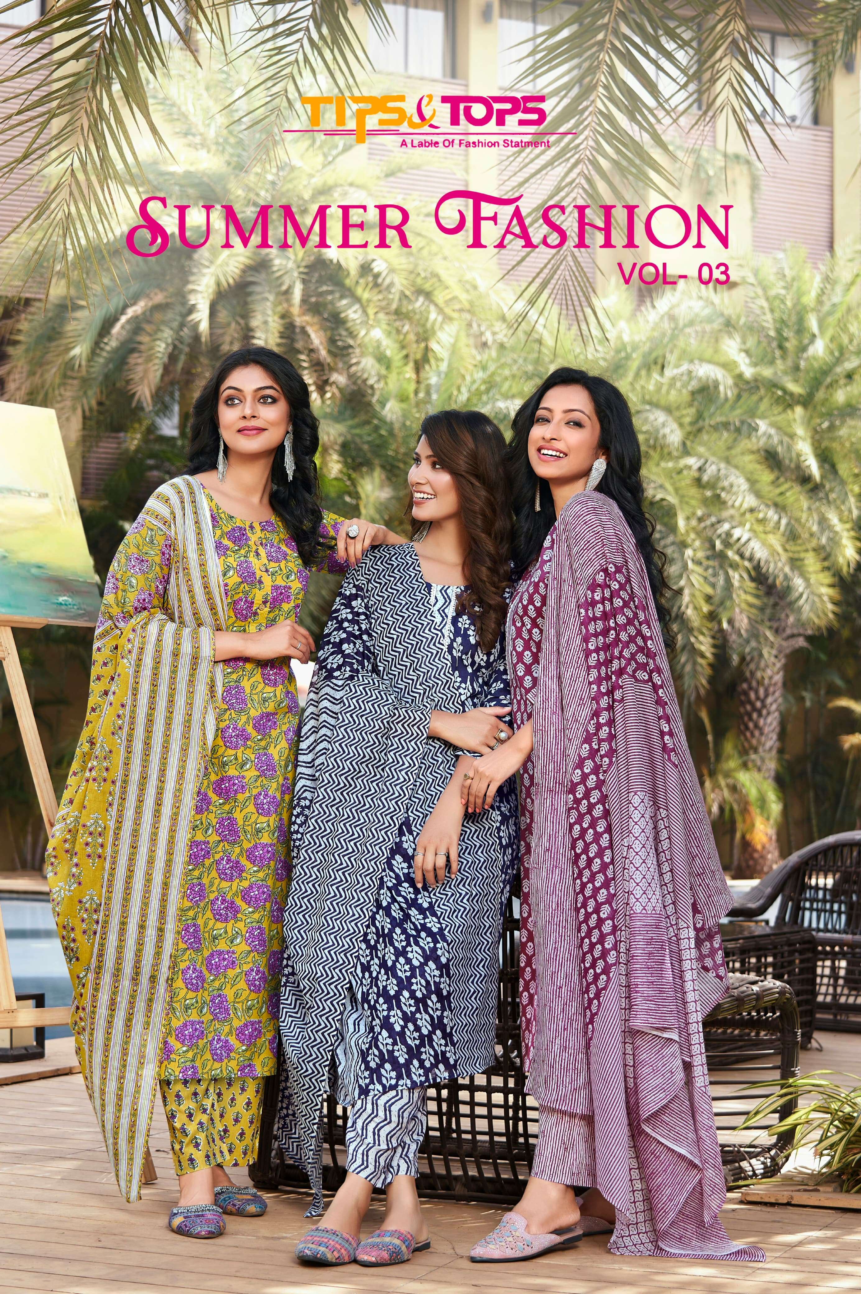 SUMMER FASHION VOL 3 COTTON PRINTED KURTI WITH PANT AND MAL COTTON DUPATTA BY TIPS AND TOPS BRAND WH...