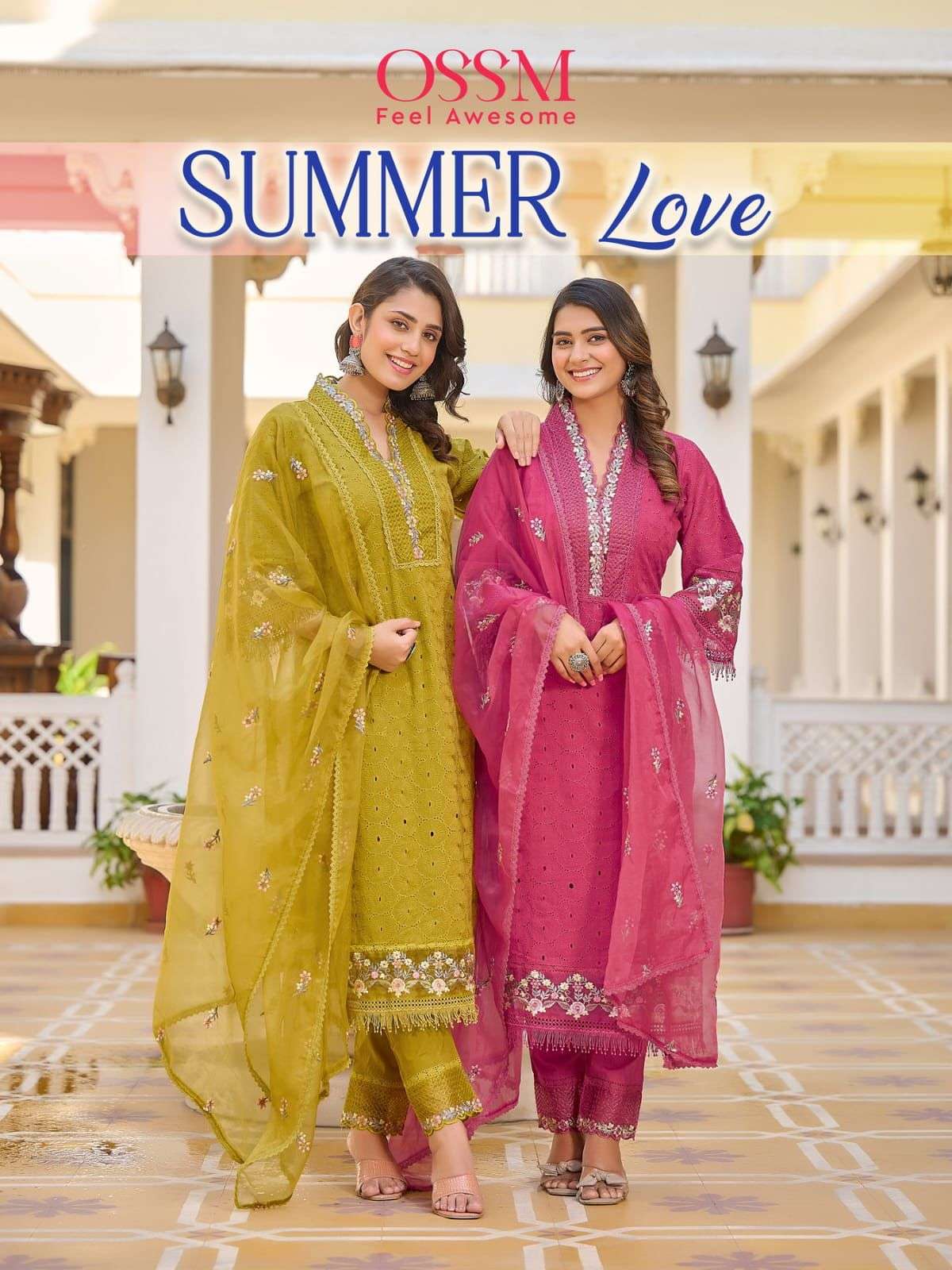 SUMMER LOVE PREMIUM COTTON CHIKANKARI EMBROIDERY WORK KURTI WITH PANT AND ORGANZA DUPATTA BY OSSM BR...