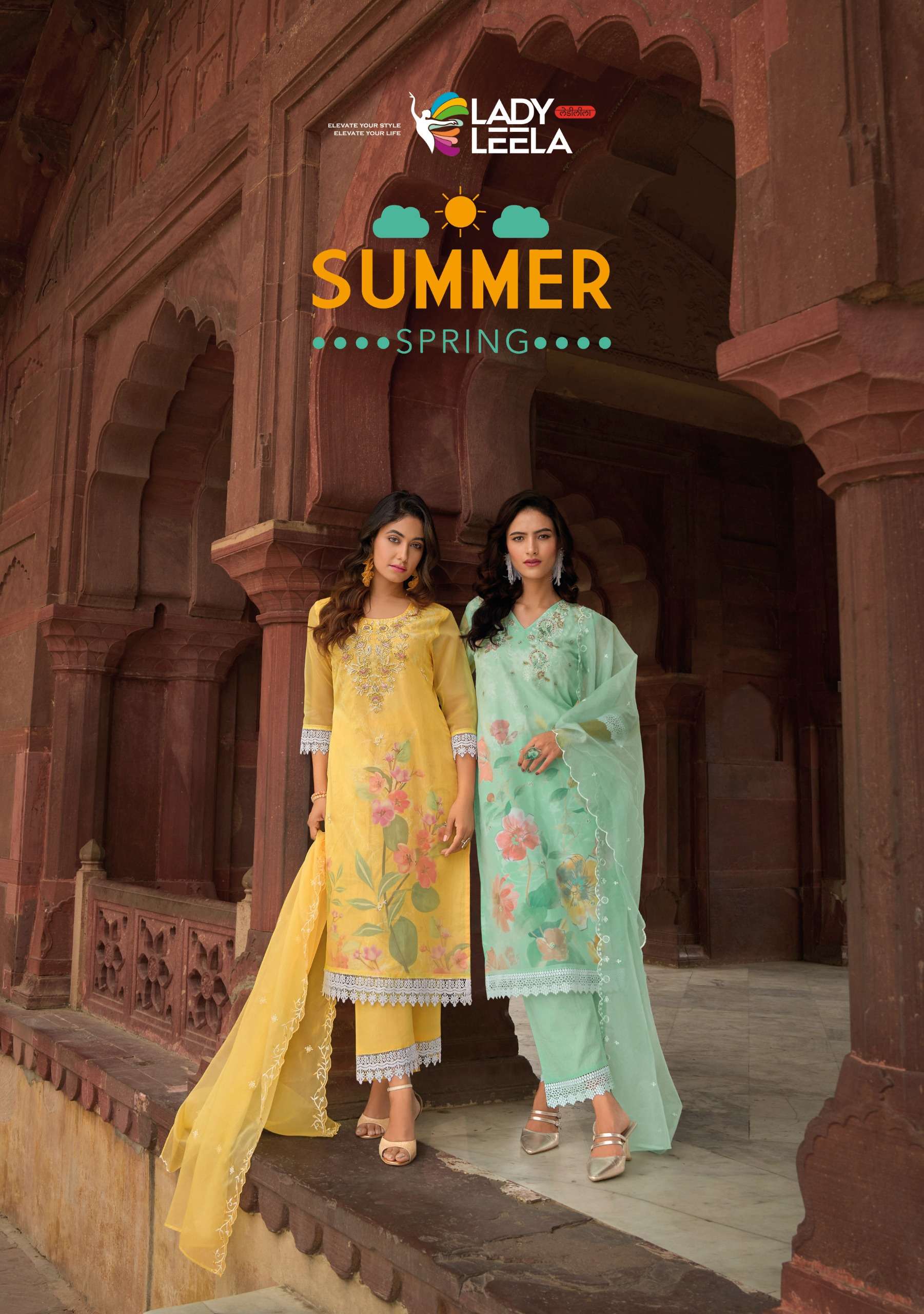 SUMMER SPRING ORGANZA EMBRIODARY AND HANDWORK KURTI WITH CAMBRIC PANT AND DUPATTA BY LADY LEELA BRAN...