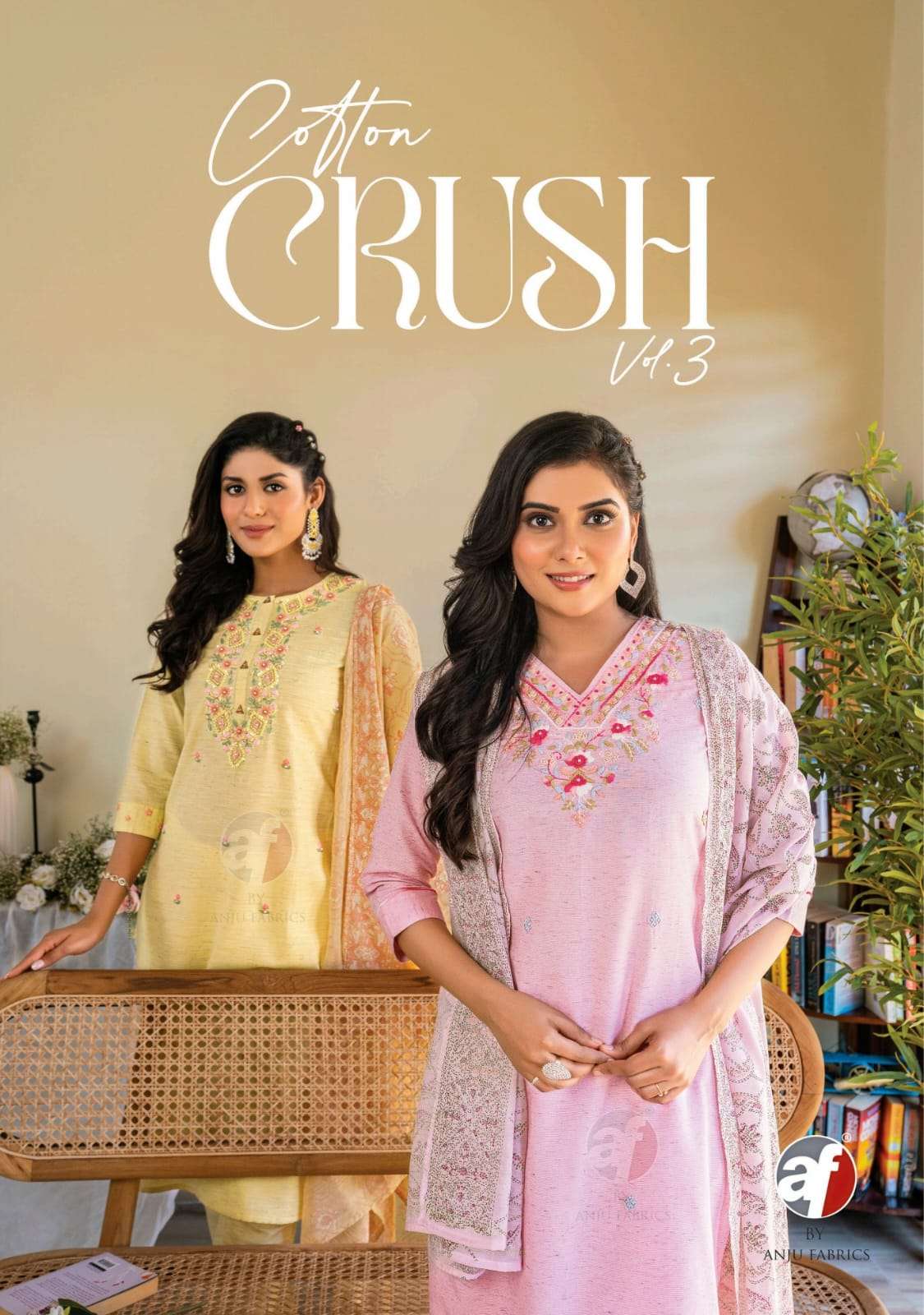 COTTON CRUSH VOL 3 COTTON FLEX HANDWORK KURTI WITH PANT AND COTTON SCREEN PRINTING DUPATTA BY AF BRA...