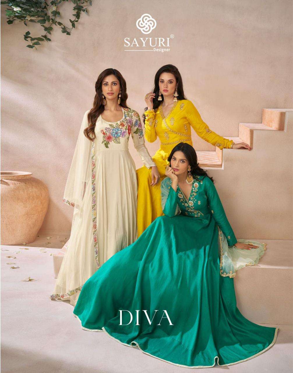 DIVA PREMIUM SILK FULL EMBROIDERY AND HANDWORK DESIGNER LONG KURTI WITH DUPATTA BY SAYURI DESIGNER W...