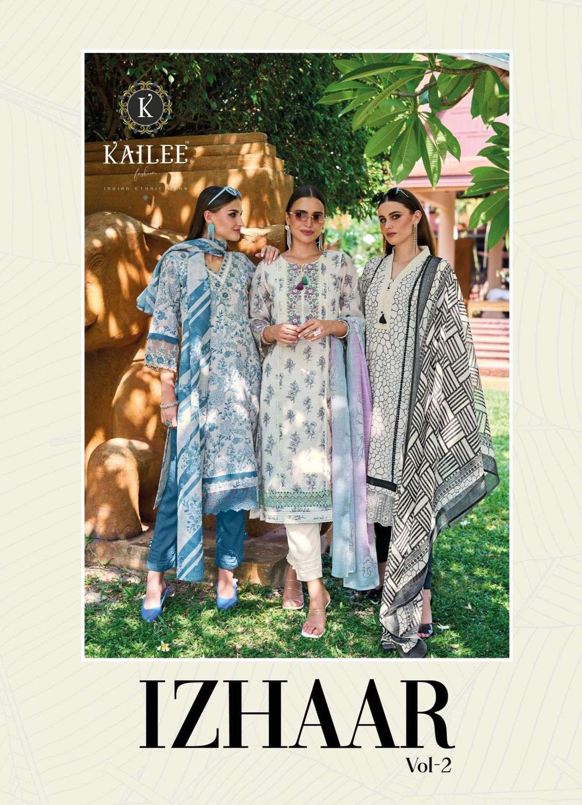IZHAAR VOL 2 PURE LINEN DIGITAL PRINTS THERAD AND HAND WORK KURTI WITH RAYON PANT AND DUPATTA BY KAI...