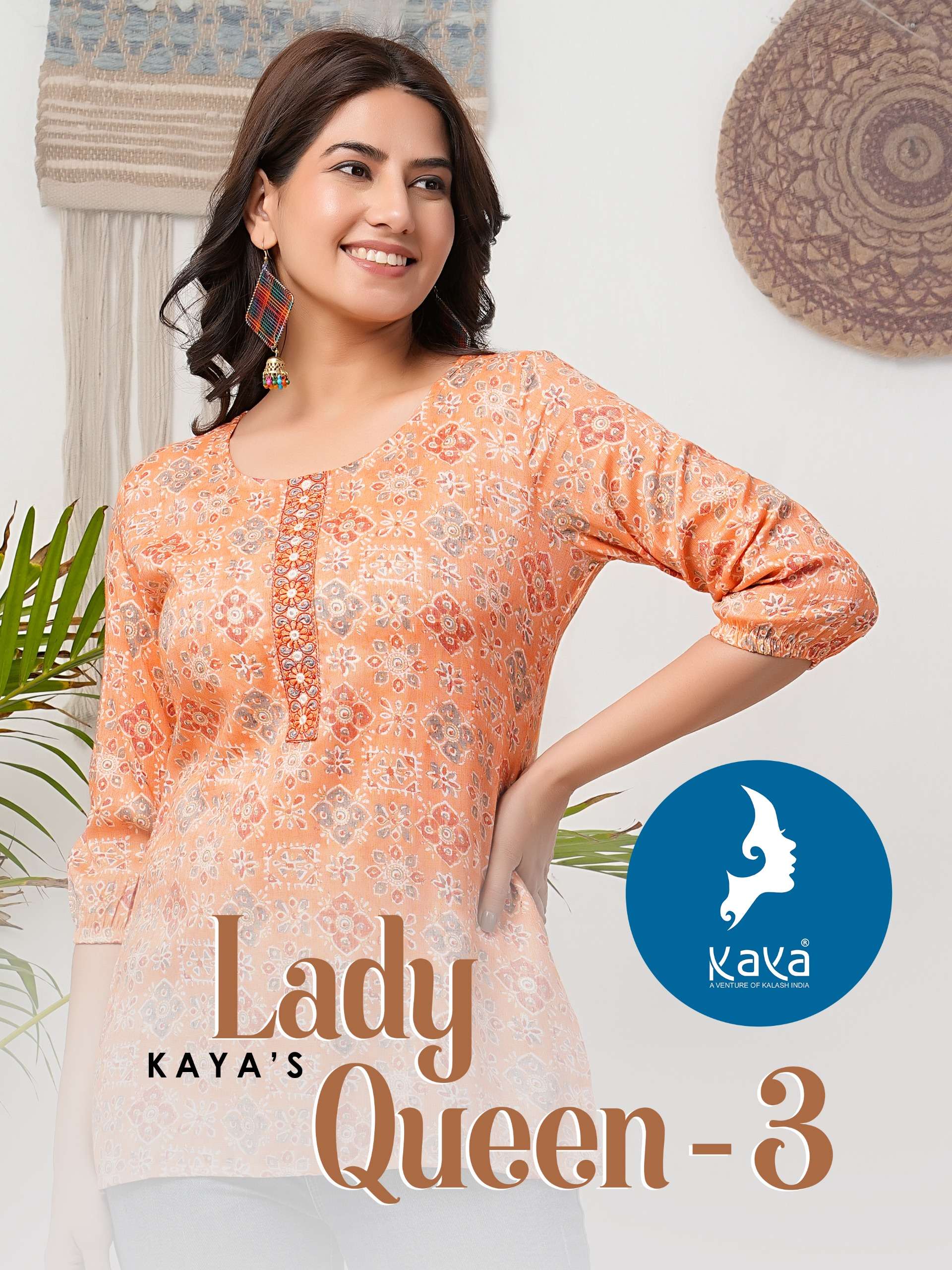 LADY QUEEN VOL 3 CAPSUL PRINT WITH WORK SHORT TOP BY KAYA KURTI BRAND WHOLESALER AND DEALER