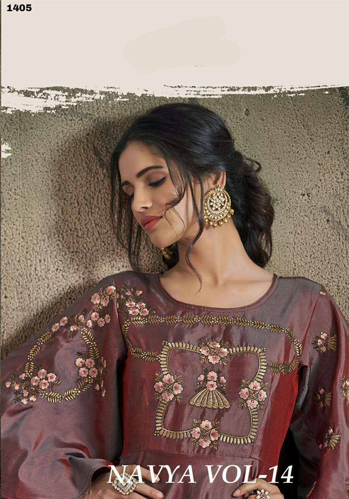 NAVYA VOL 14 TRIVA SILK HEAVY EMBROIDERY WORK LONG GOWN WITH STICHED INNER BY S3FOREVER BRAND WHLESA...