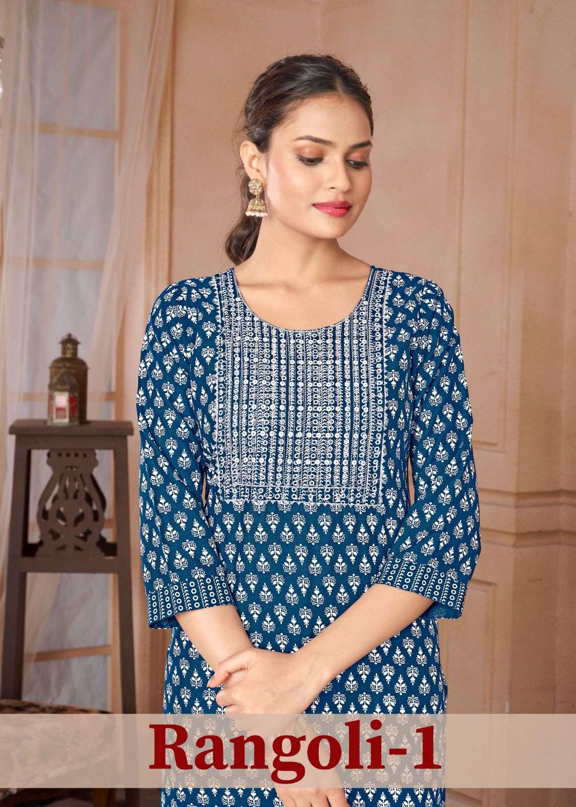 RANGOLI RAYON FABRIC GOLD KHADI PRINT SEQUENCE WORK KURTI BY S3FOREVER BRAND WHOLESALER AND DEALER