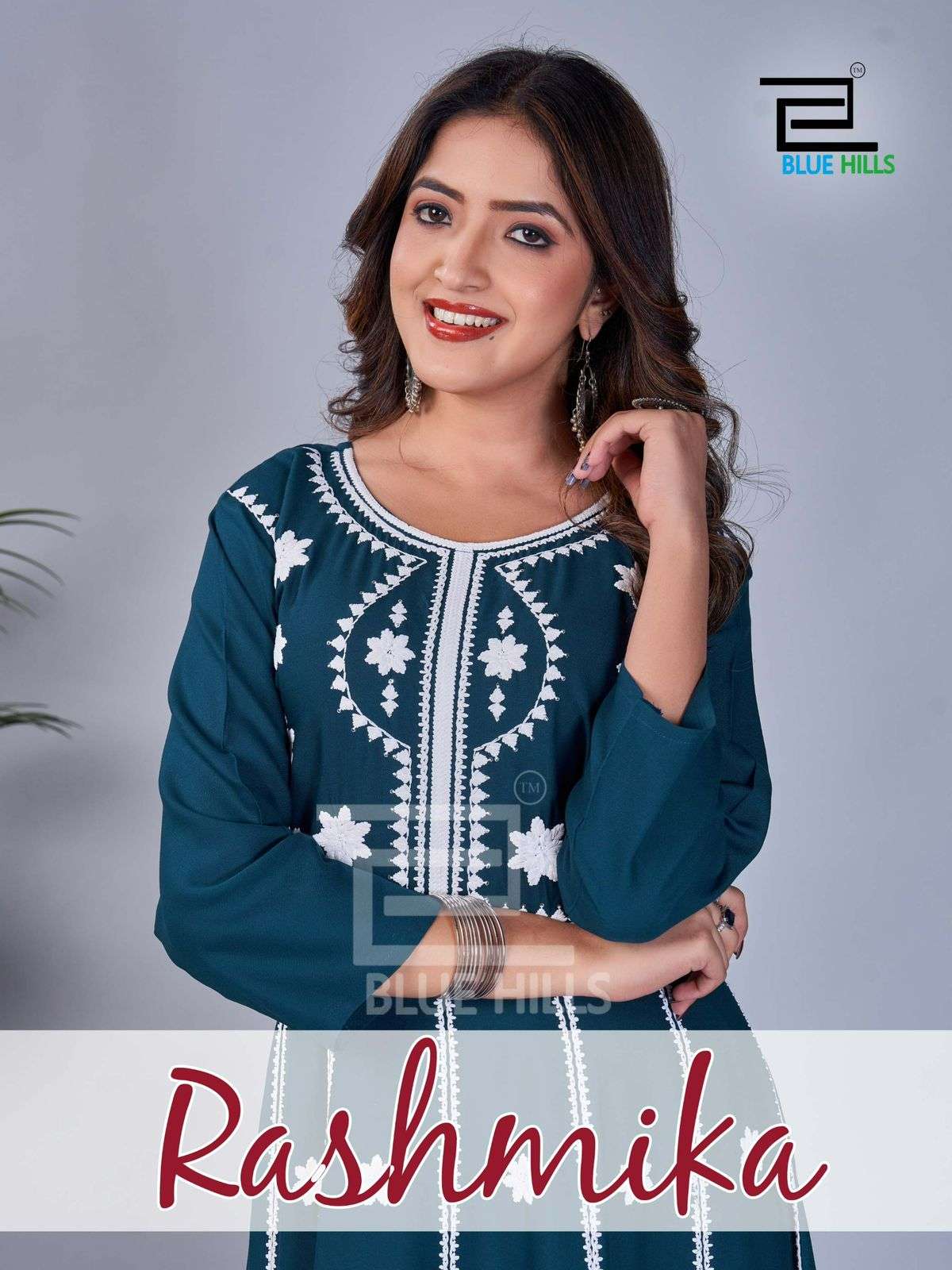 RASHMIKA RAYON 14 KG WITH WHITE EMBROIDERY AND SEQUENCE WORK LONG KURTI BY BLUE HILLS BRAND WHOLESAL...