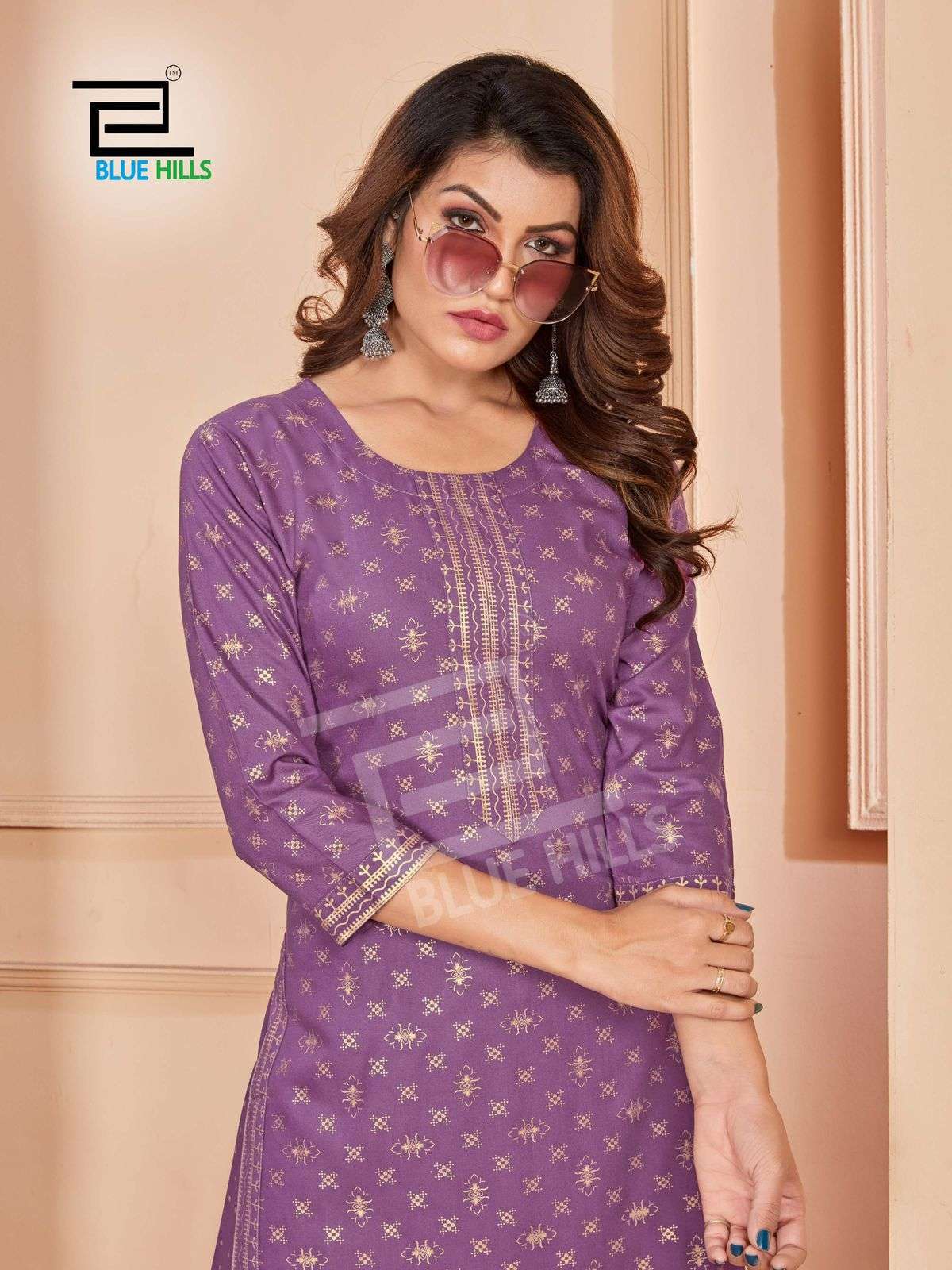 REEL RAYON 14KG PRINTED EMBROIDERY WORK KURTI WITH PLAZZO BY BLUE HILLS BRAND WHOLESALER AND DEALER