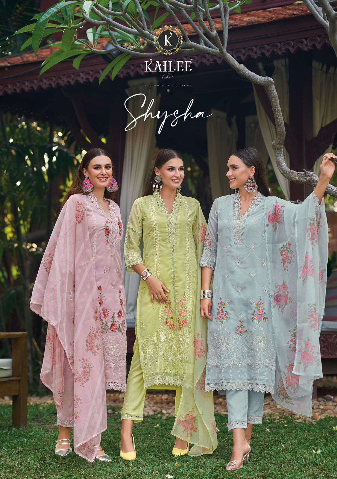 SHYSHA VISCOSE ORGENJA  FANCY THEARD HANDWORK KURTI WITH COTTON PANT AND DIGITAL PRINTS DUPATTA BY K...