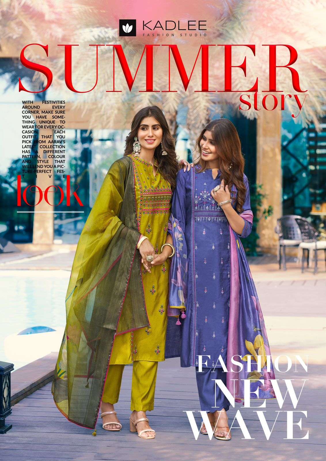 SUMMER STORY VISCOSE WEAVING THREAD HANDWORK KURTI WITH PANT AND ORGANZA JACQUARD PRINT DUPATTA BY K...