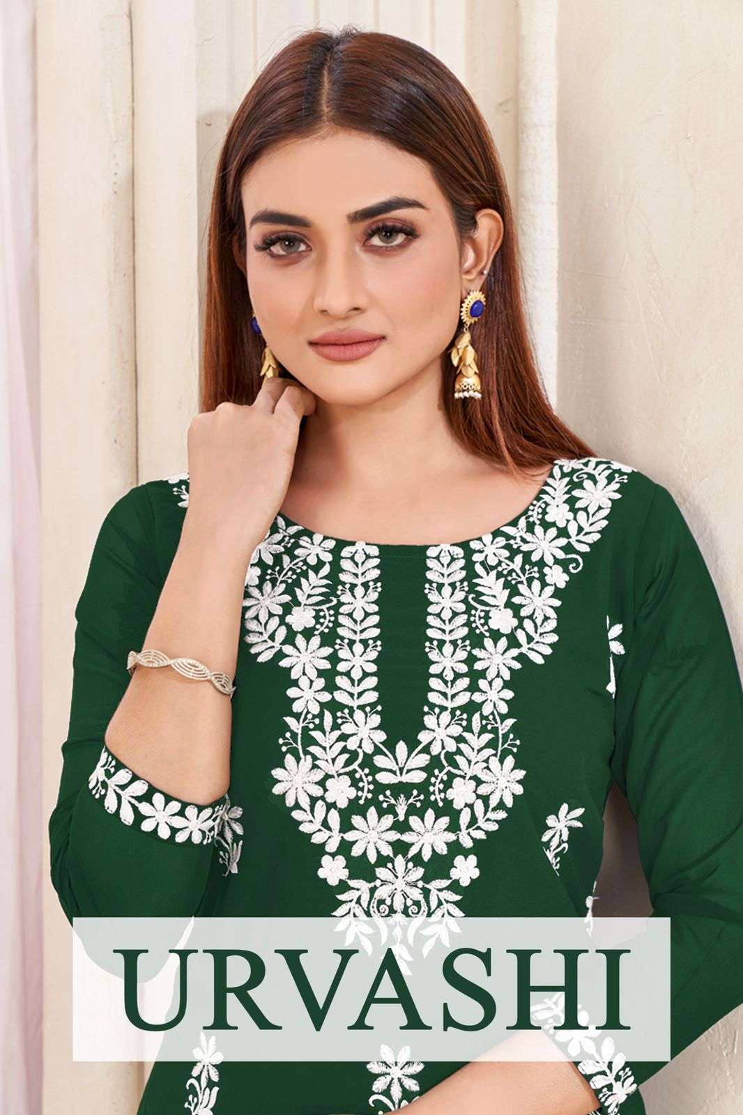 URVASHI HEAVY BOMBAY RAYON WHITE COTTON EMBROIDERY WORK KURTI BT S3FOREVER BRAND WHOLESALER AND DEAL...