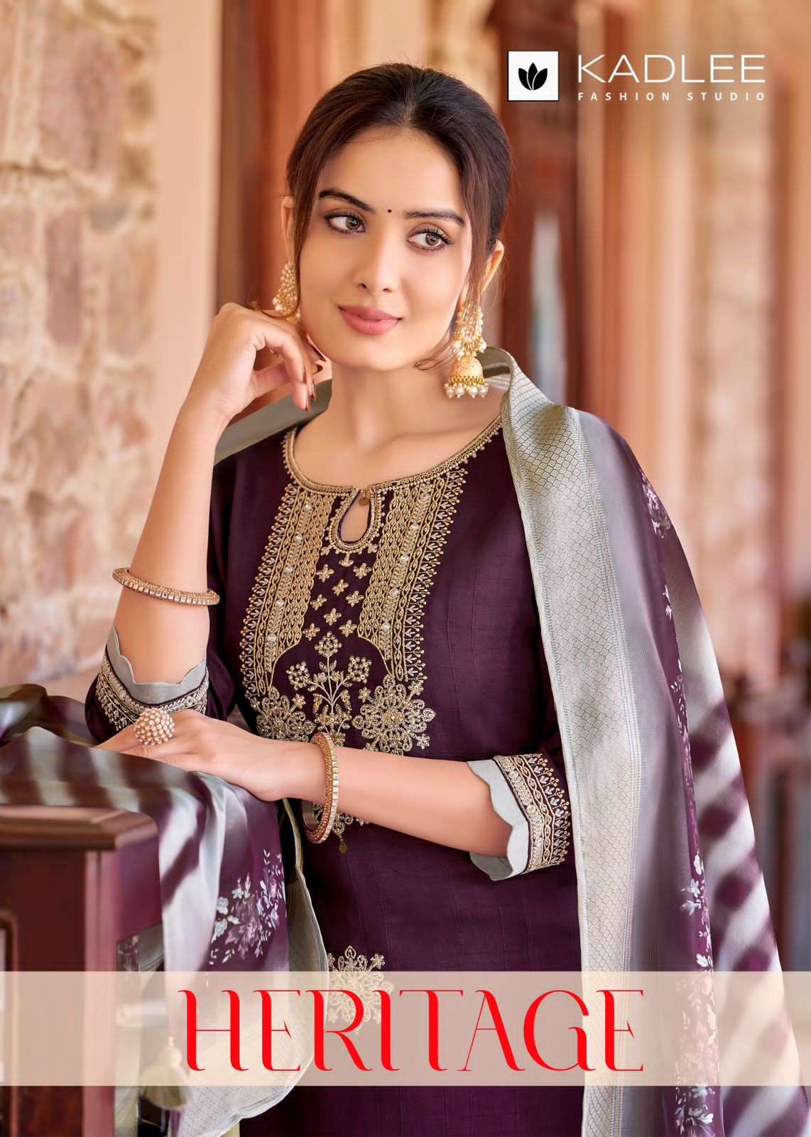 HERITAGE VISCOSE WEAVING THREAD AND HANDWORK KURTI WITH PANT AND ORGANZA JACQUARD PRINT DUATTA BY KA...