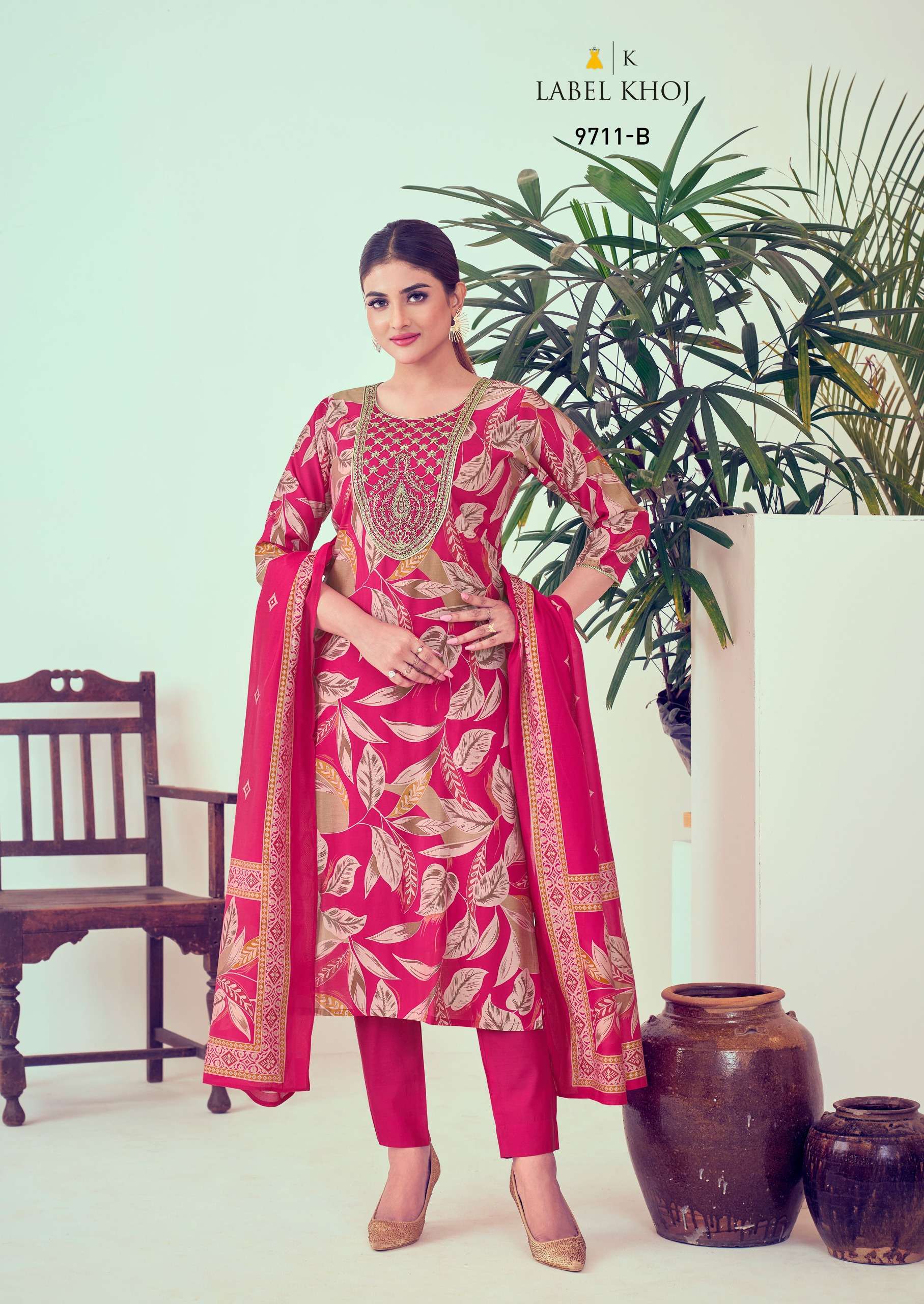 KHAZANA VOL 3 MODAL CHANDERI SILK CORD EMBROIDERY WORK KURTI WITH ROMAN SILK PANT AND DUPATTA BY LAB...