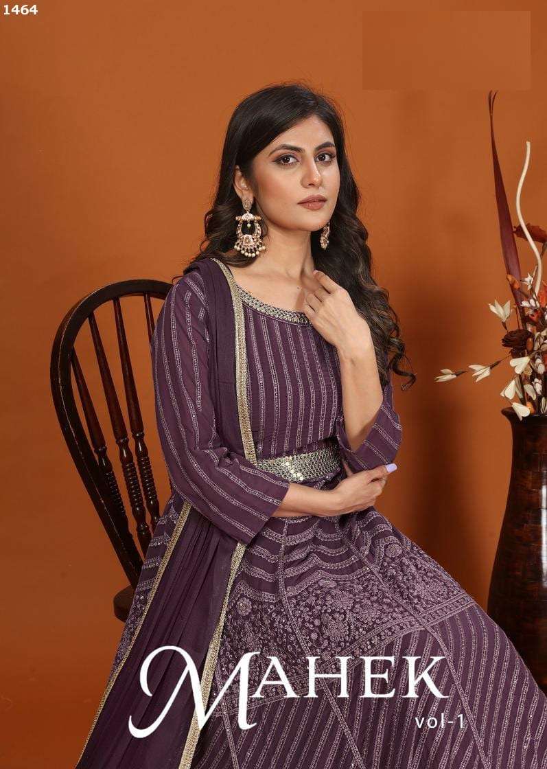 MAHEK FOX GEORGETTE HEAVY EMBROIDERY AND SEQUENCE WORK LONG KURTI WITH NAZMIN DUPATTA BY S3FOREVER B...