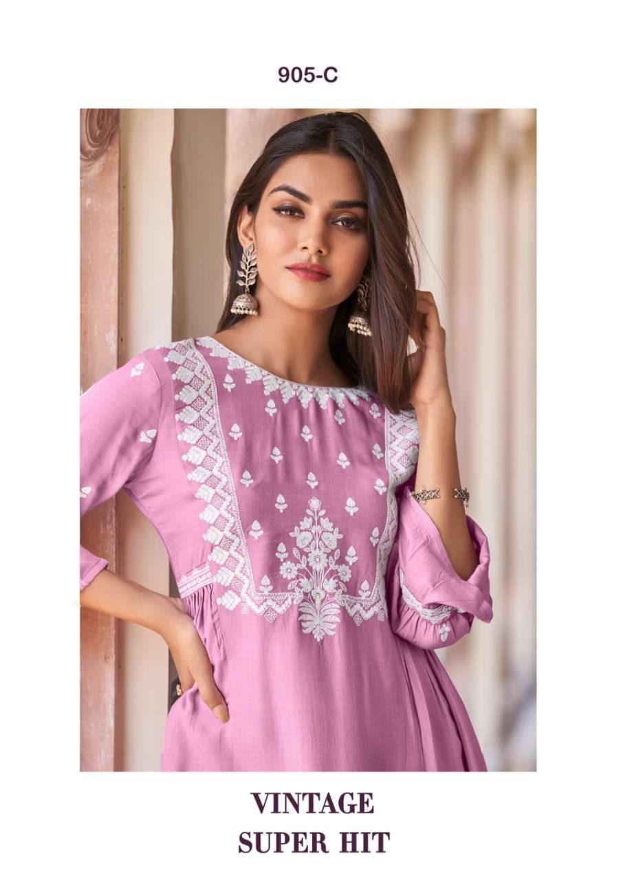 VINTAGE SUPER HIT HEAVY RAYON LAKHNAWI WORK CO ORD SET BY S3FOREVER BRAND WHOLESALER AND DEALER