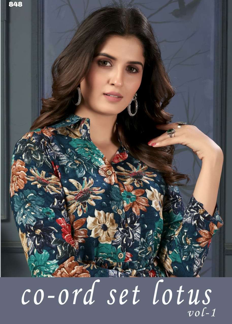 CO ORD SET LOTUS PREMIUM RAYON EXPORT QUALITY PRINTED CO ORD SET BY S3FOREVER BRAND WHOLESALER AND D...