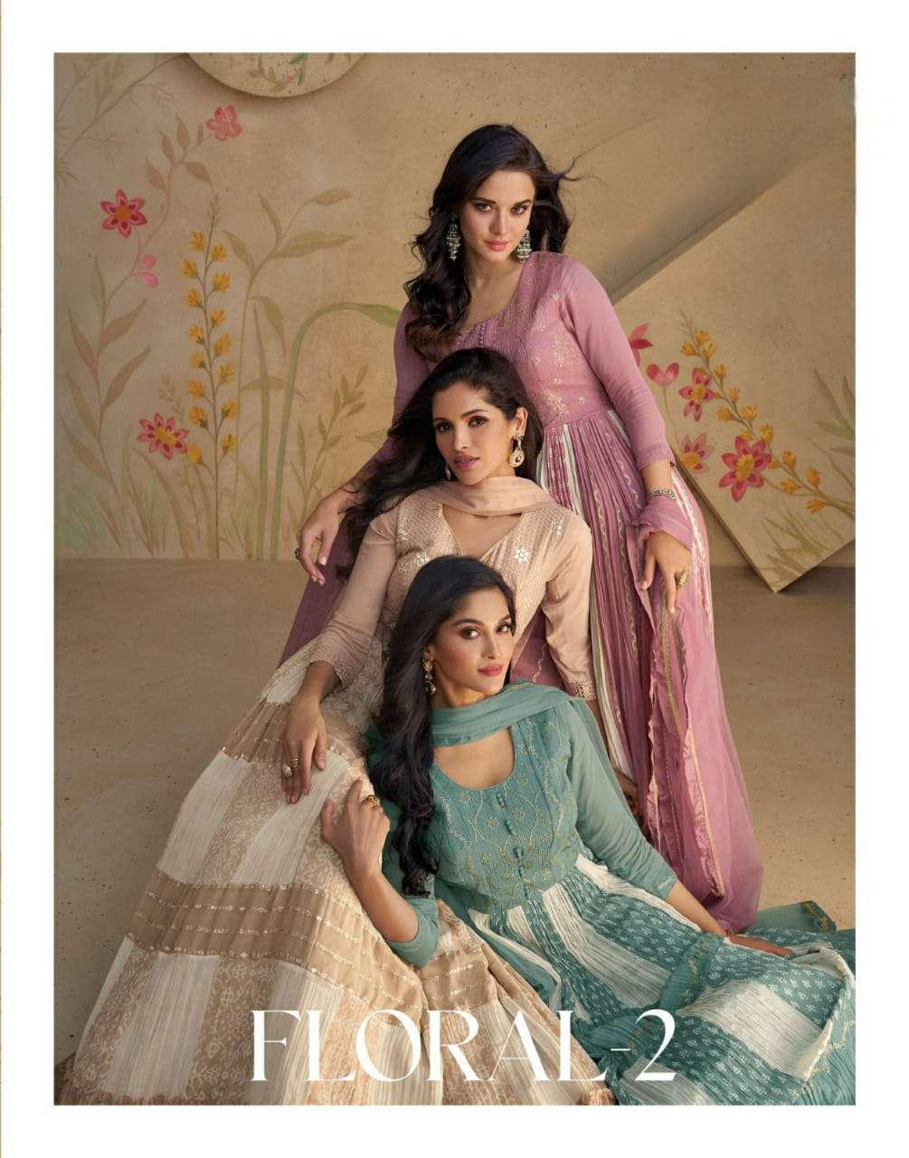 FLORAL VOL 2 REAL GEORGETTE HEAVY EMBROIDERY WORK LONG KURTI WITH NET DUPATTA BY S3FOREVER BRAND WHO...