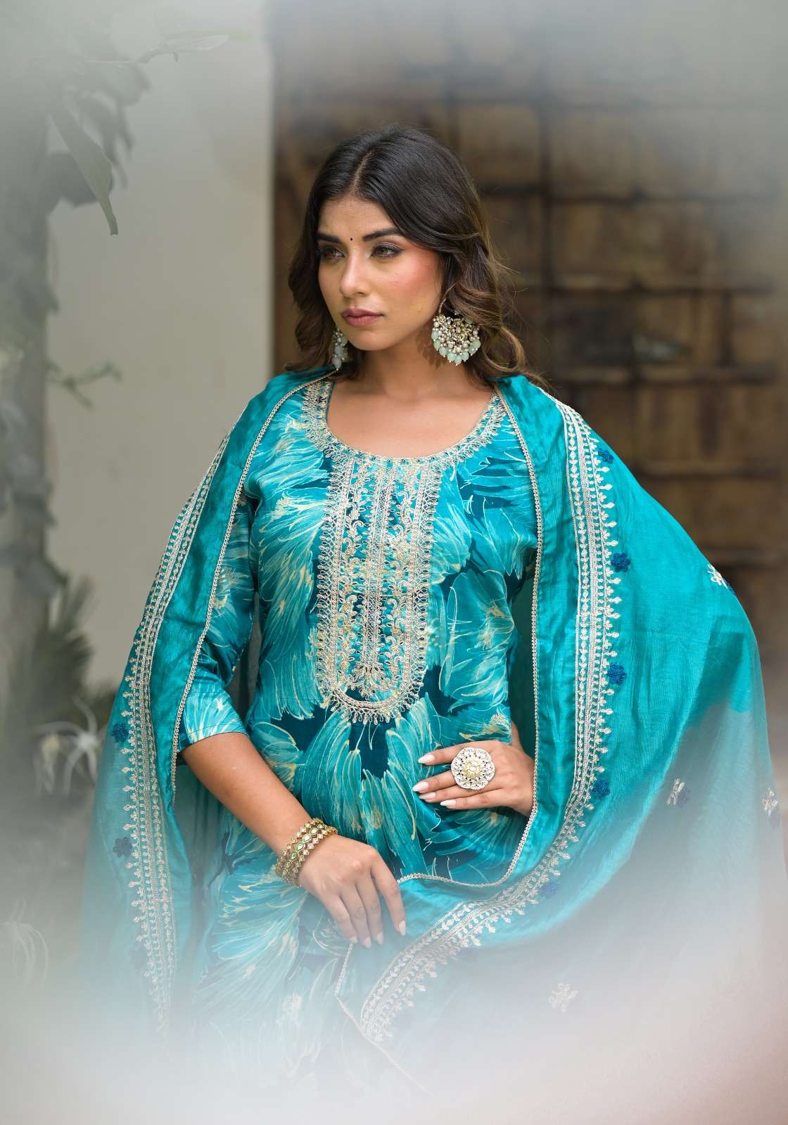 KHAZNA SUIT PURE JAM COTTON SELF CORD WORK KURTI WITH PANT AND SILK DUPATTA BY LABEL KHOJ BRAND WHOL...