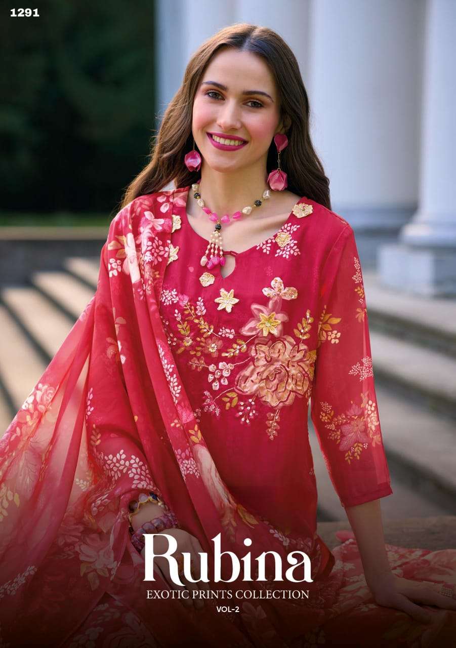 RUBINA VOL 2 DIGITAL ORGANZA HANDWORK KURTI WITH SILK PANT AND DUPATTA BY S3FOREVER BRAND WHOLESALER...