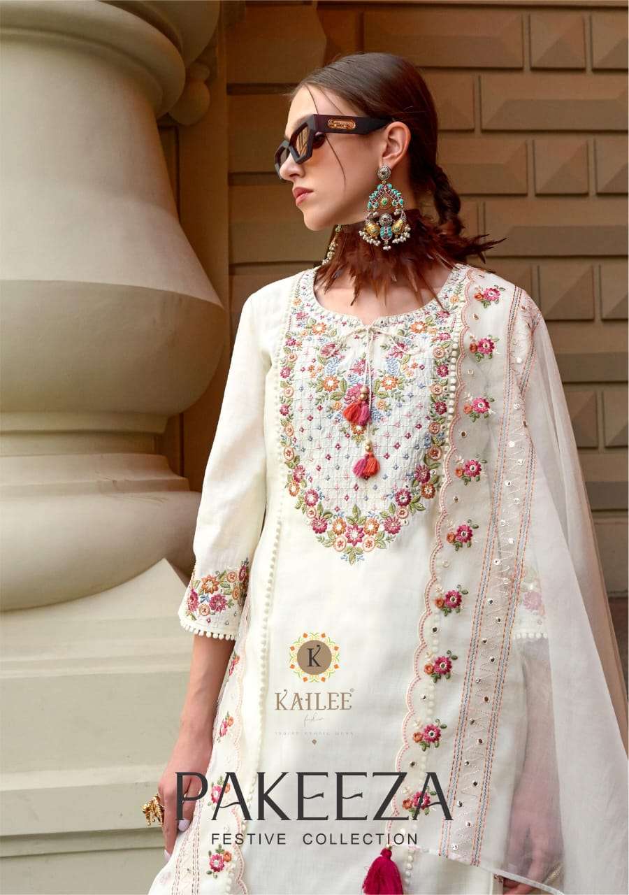 PAKEEZA VISCOSE SILK THERD MIRROR AND HANDWORK KURTI WITH MUSLIN PANT AND ORGENJA DUPATTA BY KAILEE ...