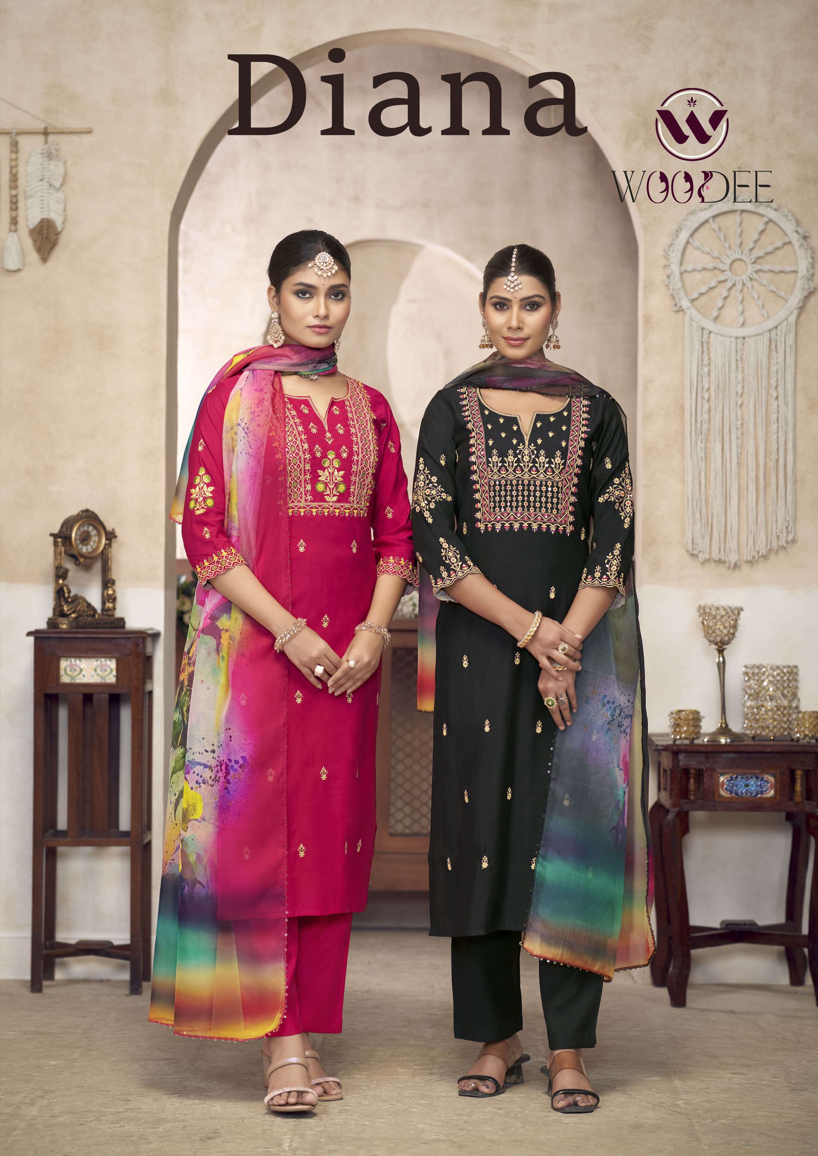 DIANA PURE SOFT ORGANZA THREAD WORK KURTI WITH PANT AND PANT AND ORGENZA DUPATTA BY WOODEE BRAND WHO...