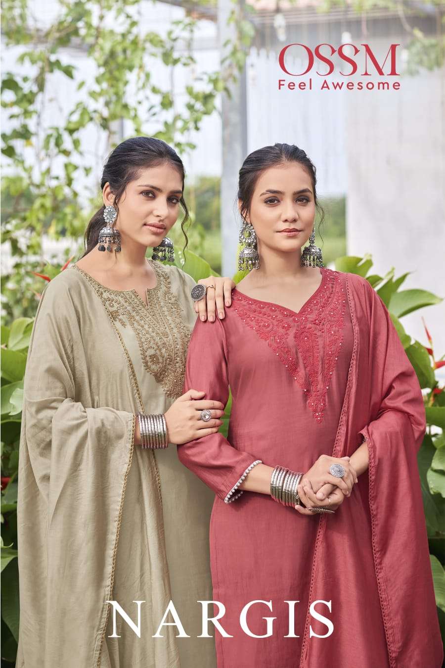 NARGIS VISCOS ROMAN SLUB THREAD EMBROIDERY WORK KURTI WITH PANT AND CHANDERI DUPATTA BY OSSM BRAND W...