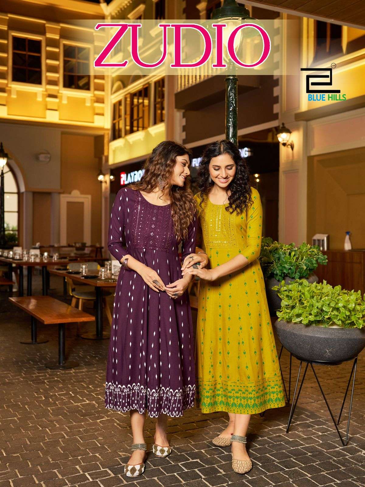 ZUDIO RAYON 14 KG PRINT EMBROIDERY WORK KURTI BY BLUE HILLS BRAND WHOLESALER AND DEALER