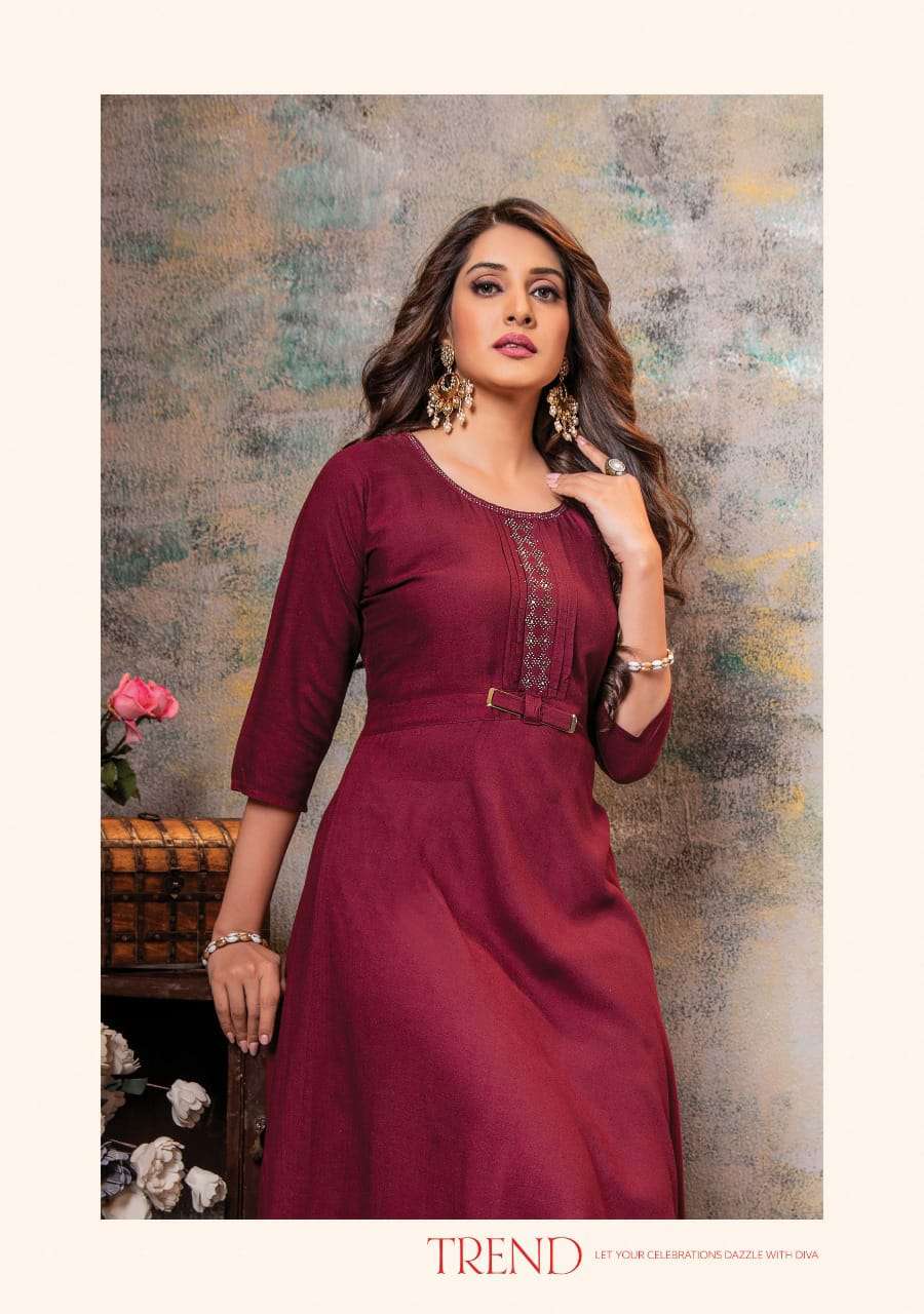 KAYNAT BY KANHA BRAND HEAVY CHINNON NECK AND FRONT SWAROVSKI WORK FROCK  STYLE KURTI WHOLESALE AND DEALER