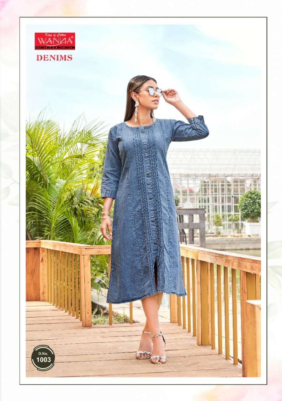 ETHNICFUSION Denim Kurti Regular ALINE3/4 SLLEVE Kurti Blue (S) :  Amazon.in: Fashion