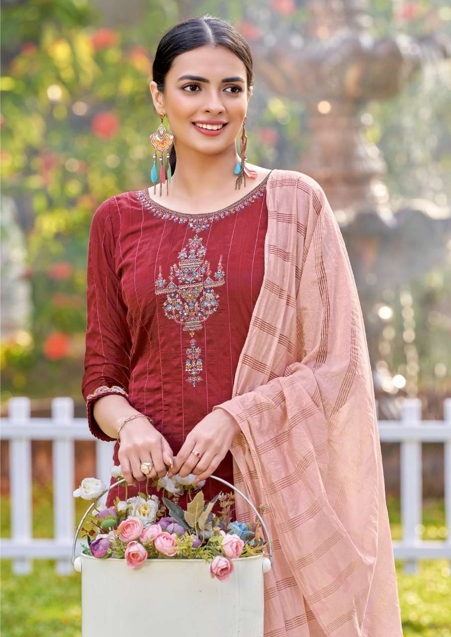 Koodee-Riya-3-Viscose-Dobby-Stripe-Embroidery-Khatli-Work-Kurti-Cotton-Slub-Lycra-Embroidery-Work-Pant-Jacquard-Dobby-Sequence-Work-Dupatta-1004-C