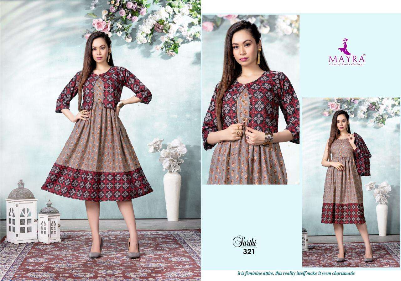 AASHIQUI BY KANHA BRAND HEAVY RAYON SEQUENCE WORK FROCK STYLE KURTI WITH  FANCY JACKET WHOLESALER AND DEALER