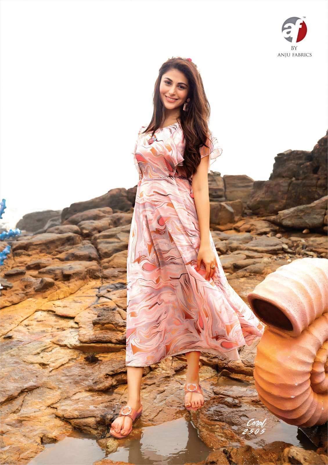 Af-Coral-Viscose-Chiffon-Printed-Long-One-Piece-Dress-Fancy-Brooch-Kurti-2505