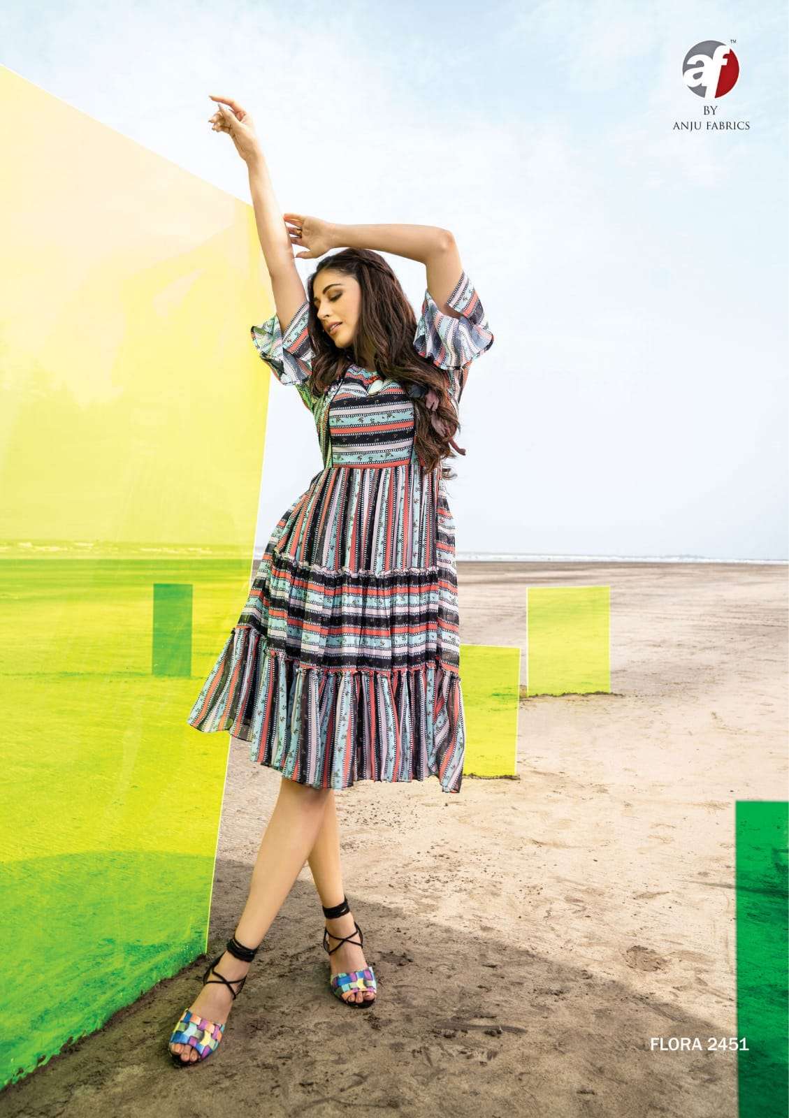 FLORA BY AF BRAND HEAVY GEORGETTE FANCY BROOCH SHORT ONE PIECE DRESS KURTI WITH FANCY BELT WHOLESALE AND DEALER