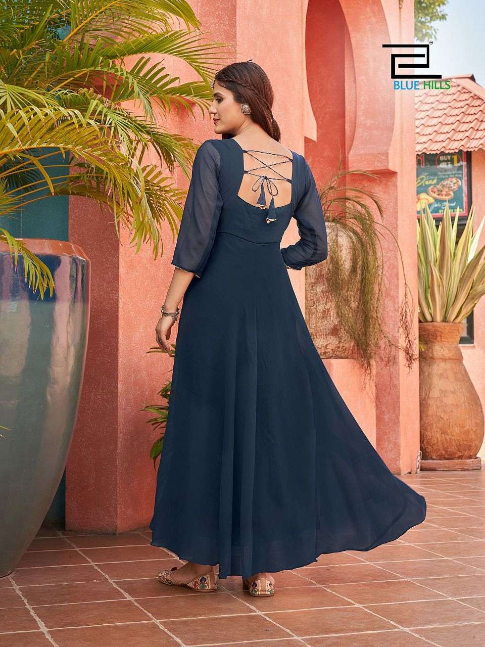 2396 Cobalt (Blue) Square Ghera Gown – Shama's Collection