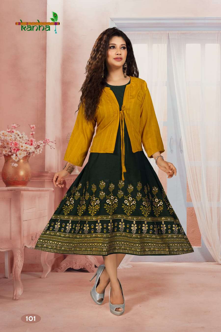 Desinger fox Georgette Party Wear Kurti With Organza jacket (Koti) And  Embroidery work on Flair and